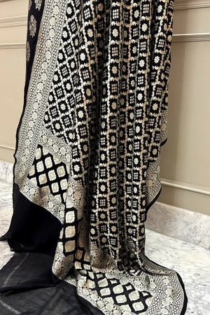 Black Guldasta Pure Georgette Silk Banarasi Suit