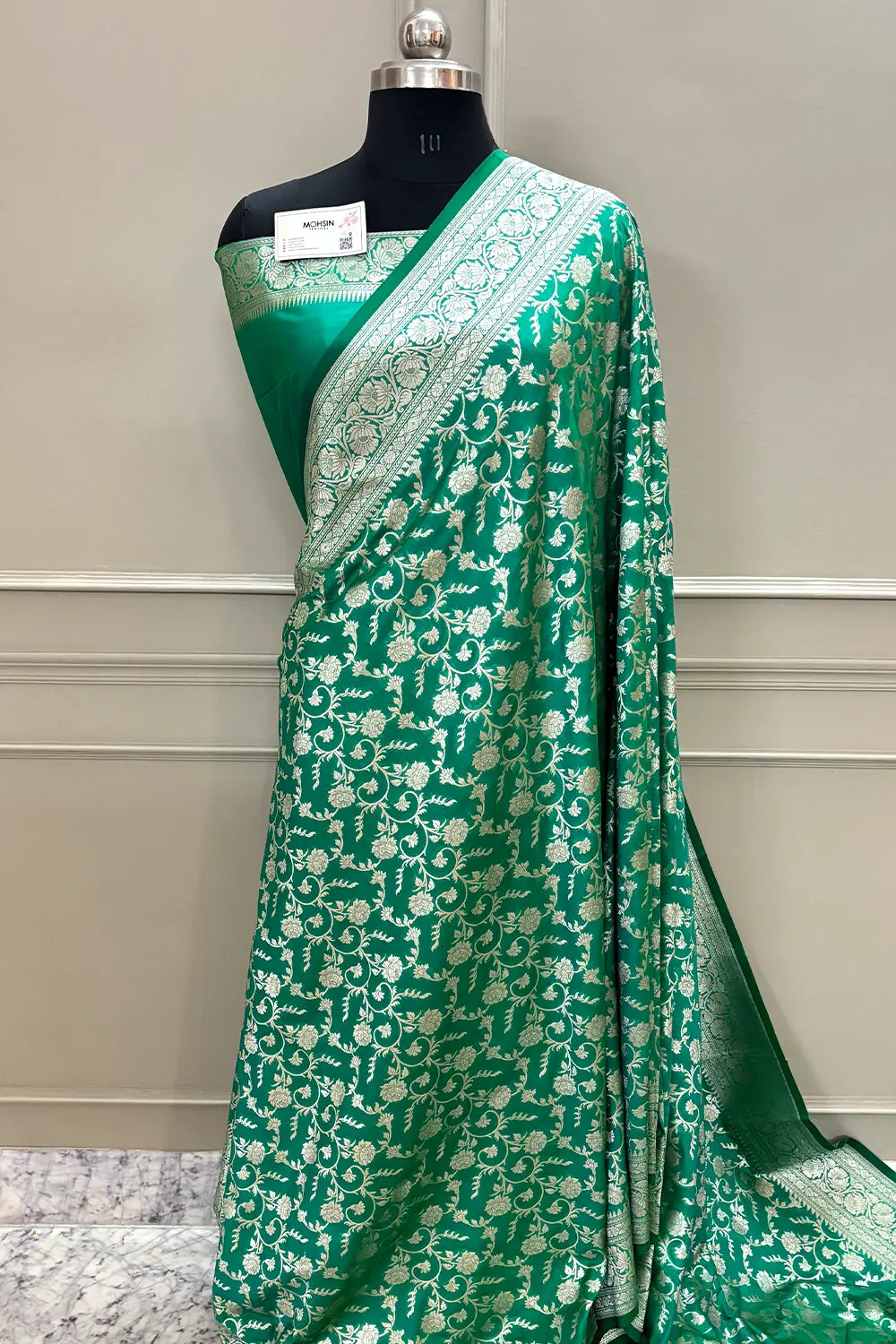 Sea Green Gulabi Jaal Katan Silk Banarasi Saree
