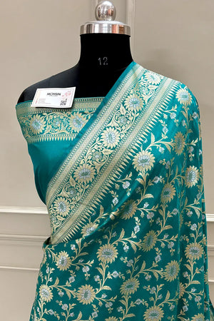 Teal Ganga Jamuna Crepe Silk Banarasi Saree