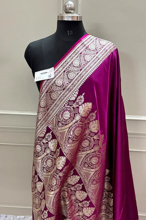 Purple Wine Royal Plain Katan Silk Banarasi Saree