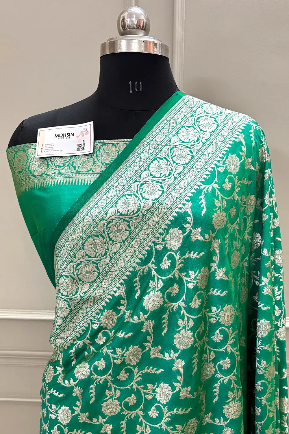 Sea Green Gulabi Jaal Katan Silk Banarasi Saree