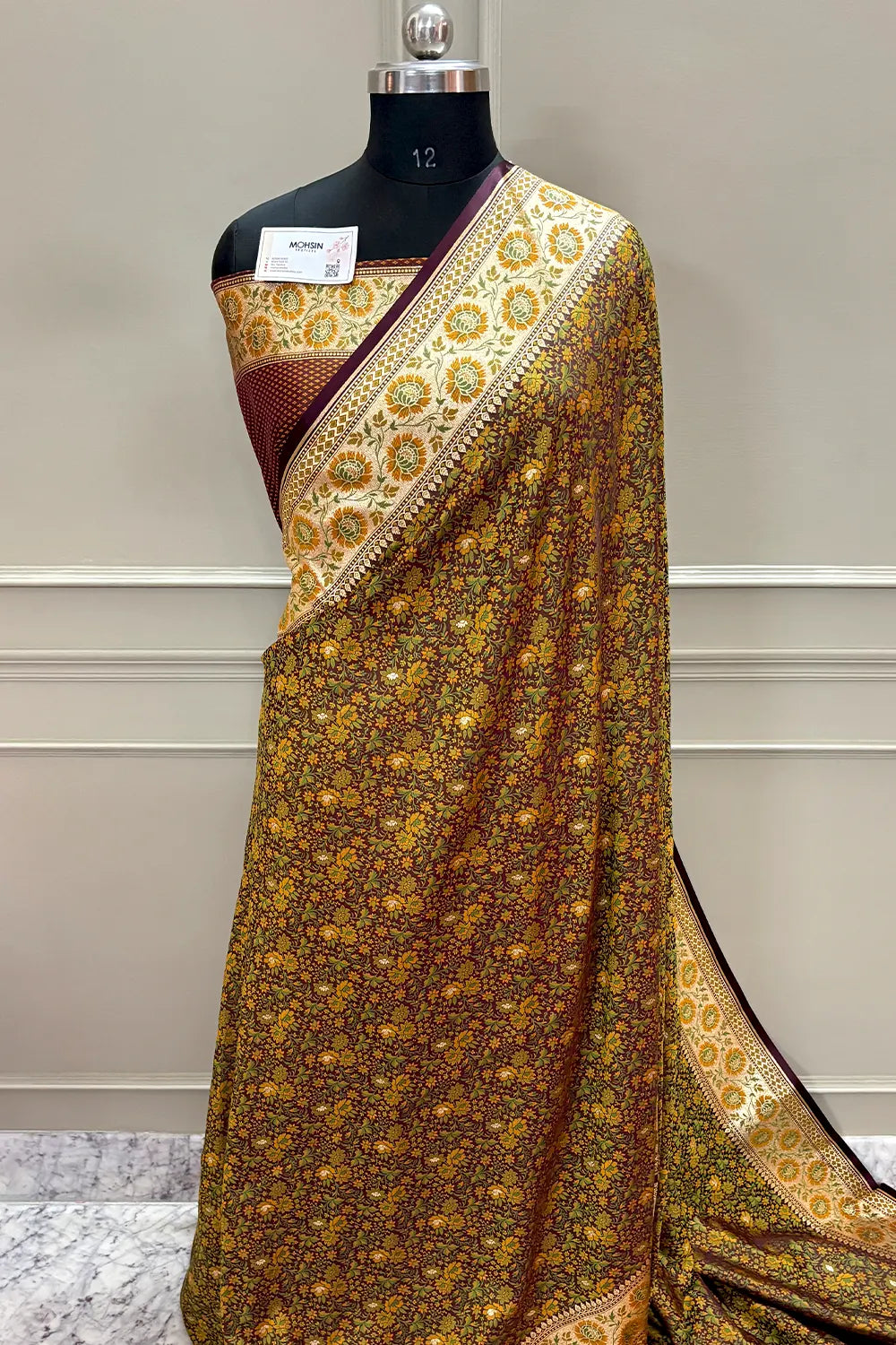 Wine and Mehendi Jungli Jaal Katan Silk Banarasi Saree