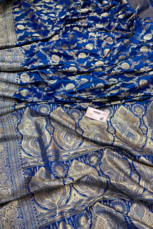 Dark Firozi Shahanshahi Jaal Katan Silk Banarasi Saree