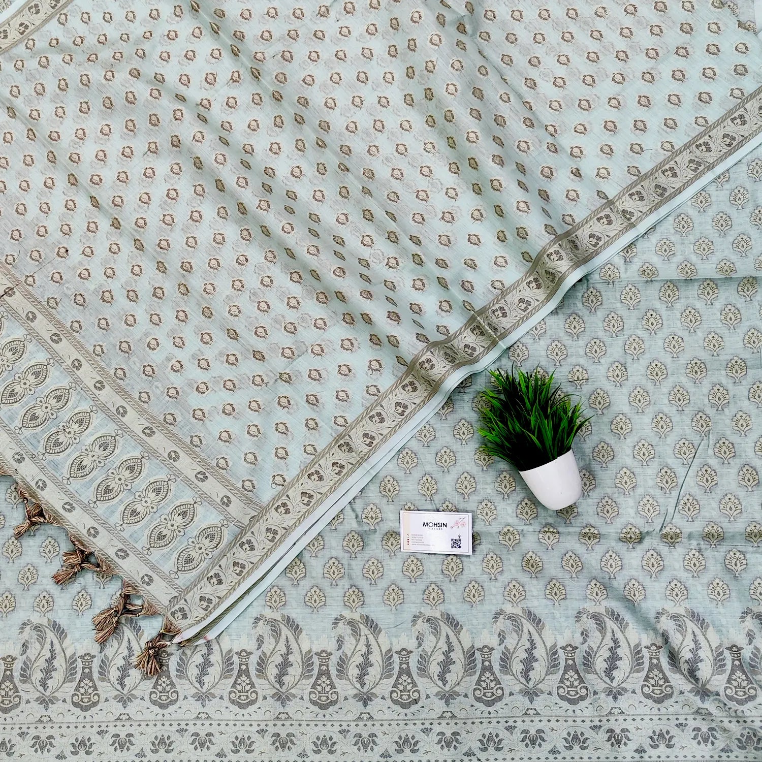 Mint Green Surahi Tree Cotton Silk Banarasi Suit