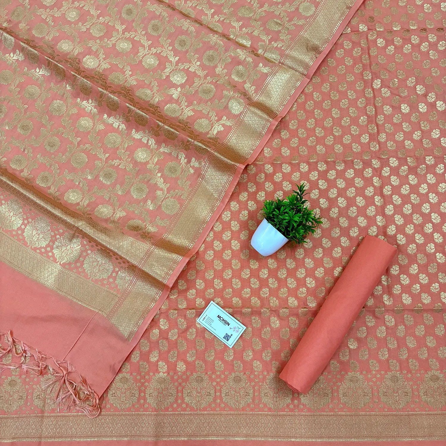 Peach Guldaan Fool Katan Silk Banarasi Suit