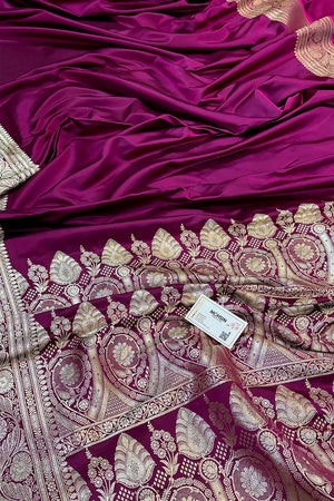 Purple Wine Royal Plain Katan Silk Banarasi Saree