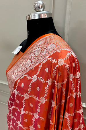 Rust Orange Qaidi Buti Katan Silk Banarasi Saree