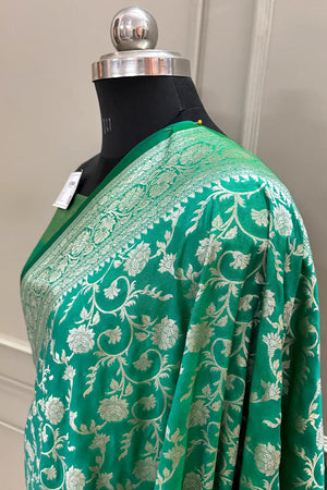 Sea Green Gulabi Jaal Katan Silk Banarasi Saree