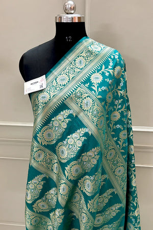 Teal Ganga Jamuna Crepe Silk Banarasi Saree