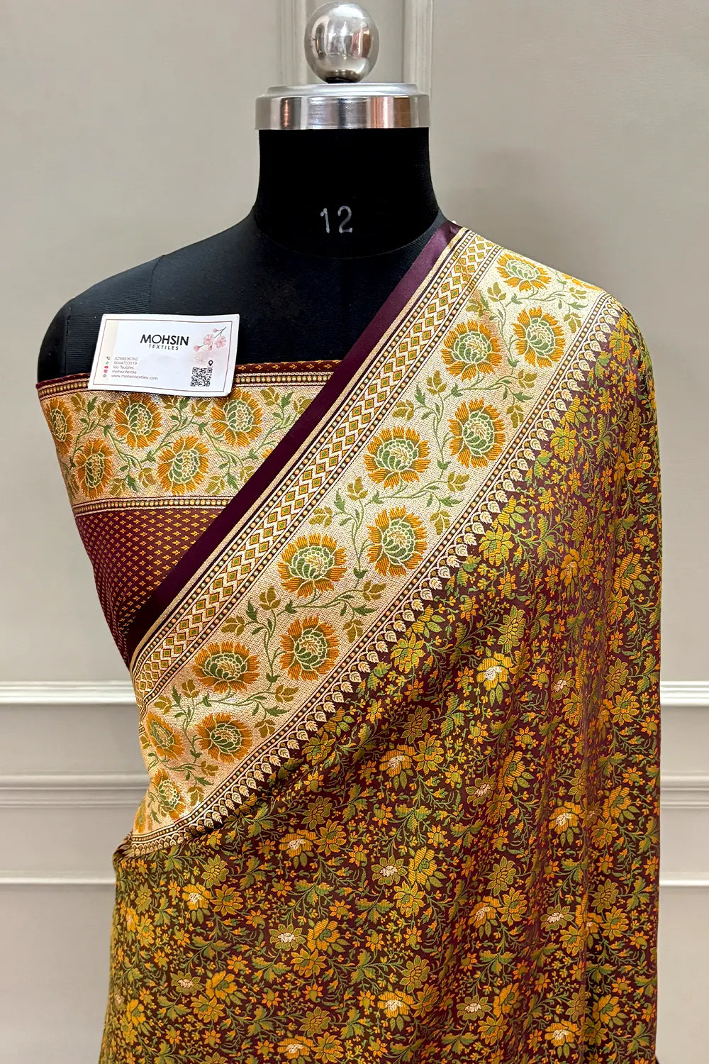 Wine and Mehendi Jungli Jaal Katan Silk Banarasi Saree