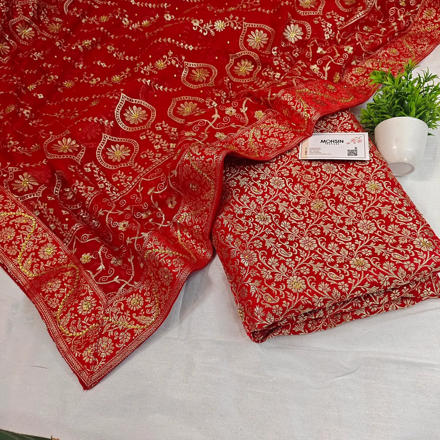 Red Stone Work Kimkhab Silk Banarasi Gharara