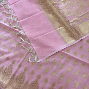 Baby Pink Golden Zari Resham Silk Banarasi Suit