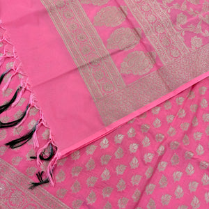 Baby Pink Tedhi Patti Katan Silk Banarasi Suit