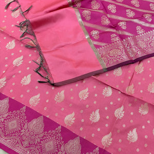 Baby Pink and Pink Pankh Buti Satin Silk Banarasi Suit