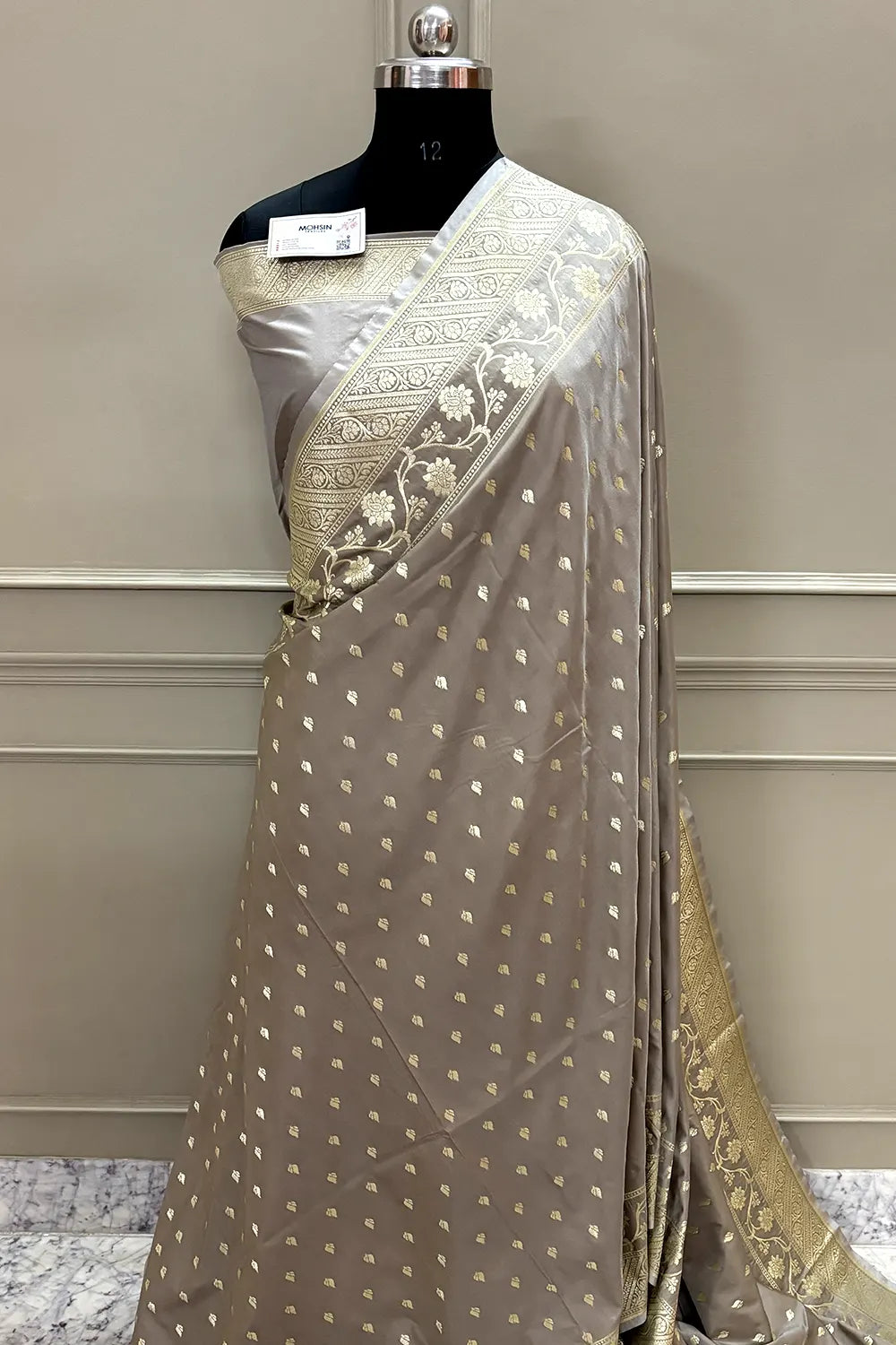Beige Mahinki Buti Katan Silk Banarasi Saree
