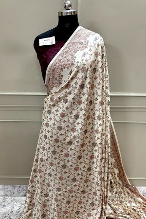 Beige and Wine Resham Silk Banarasi Saree