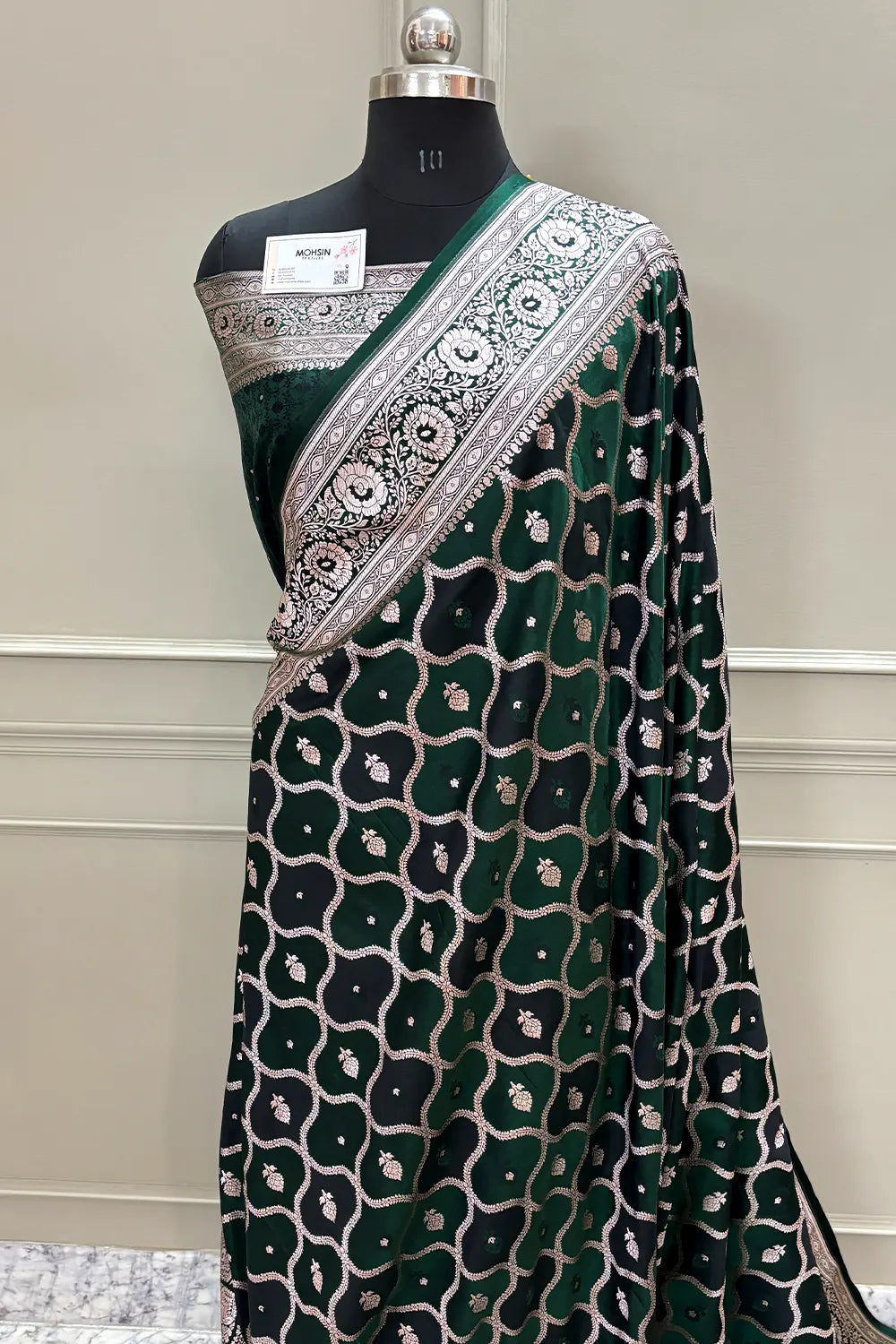 Bottle Green Ghulam Buti Katan Silk Banarasi Saree