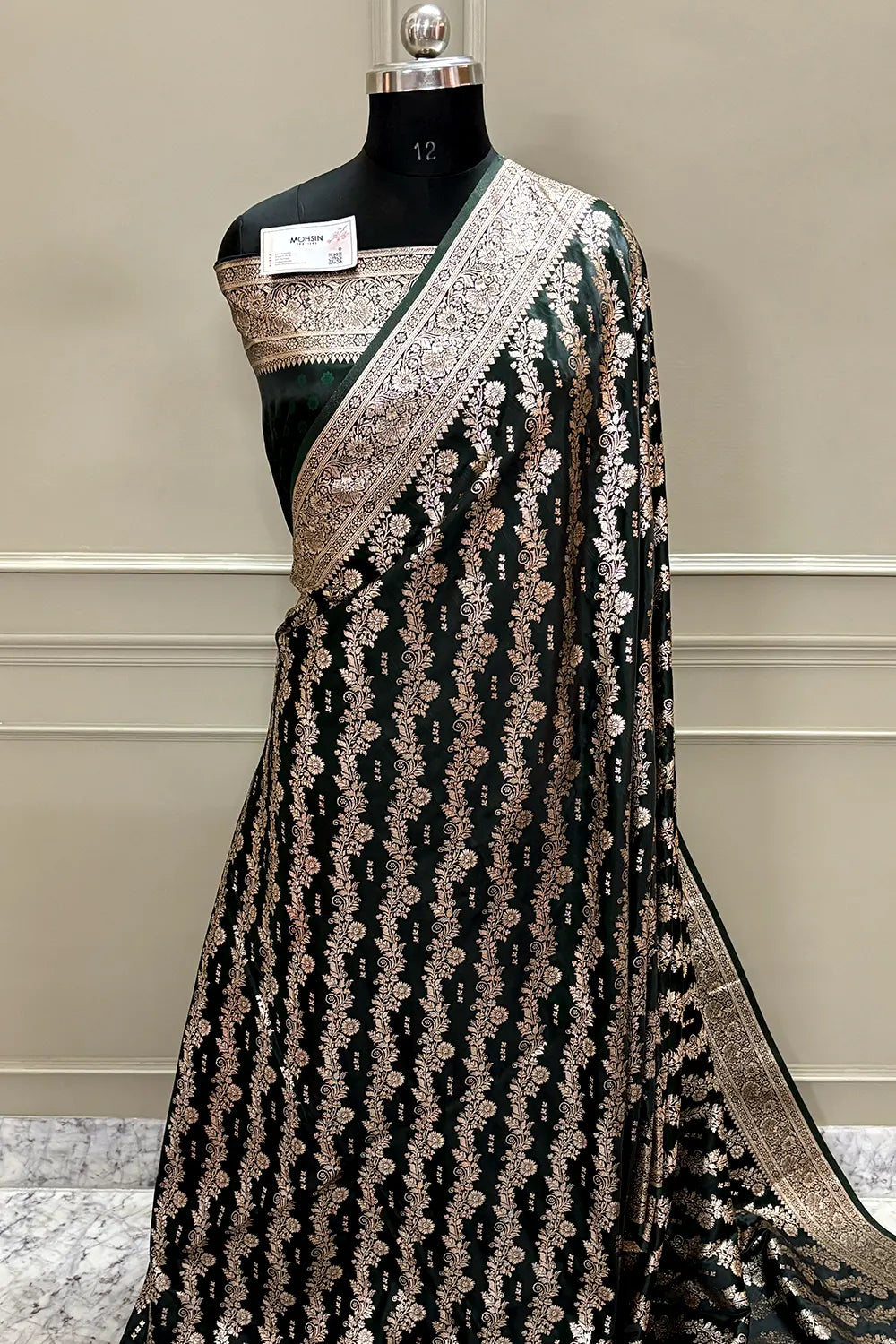 Bottle Green Golden Zari Katan Silk Banarasi Saree