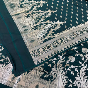 Bottle Green Golden Zari Katan Silk Banarasi Suit