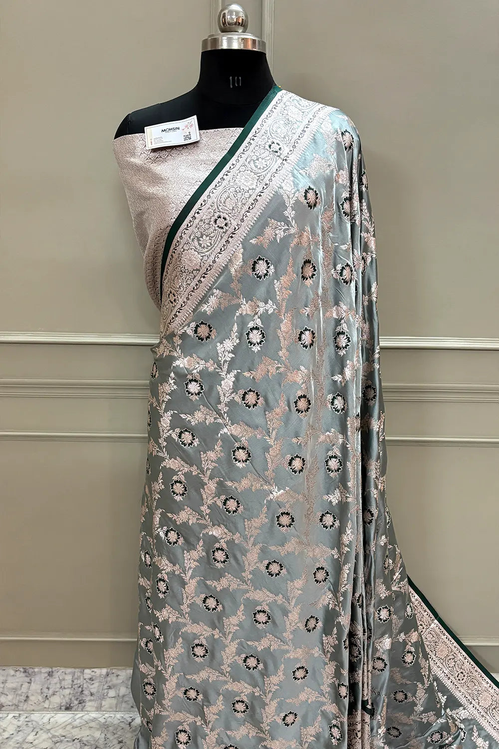 Bottle Green Zahra Jaal Katan Silk Banarasi Saree
