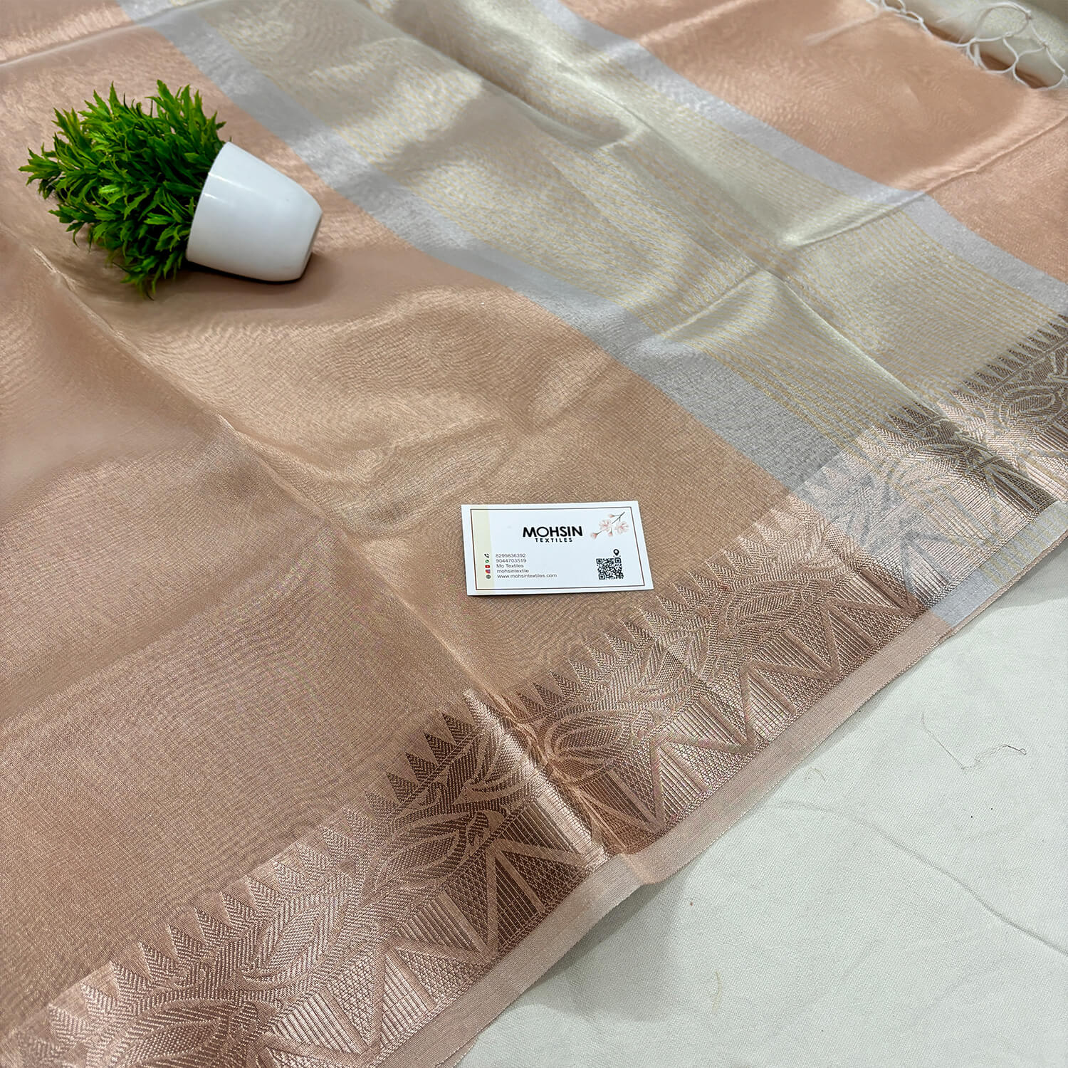 Copper Zari Border Tissue Silk Banarasi Saree