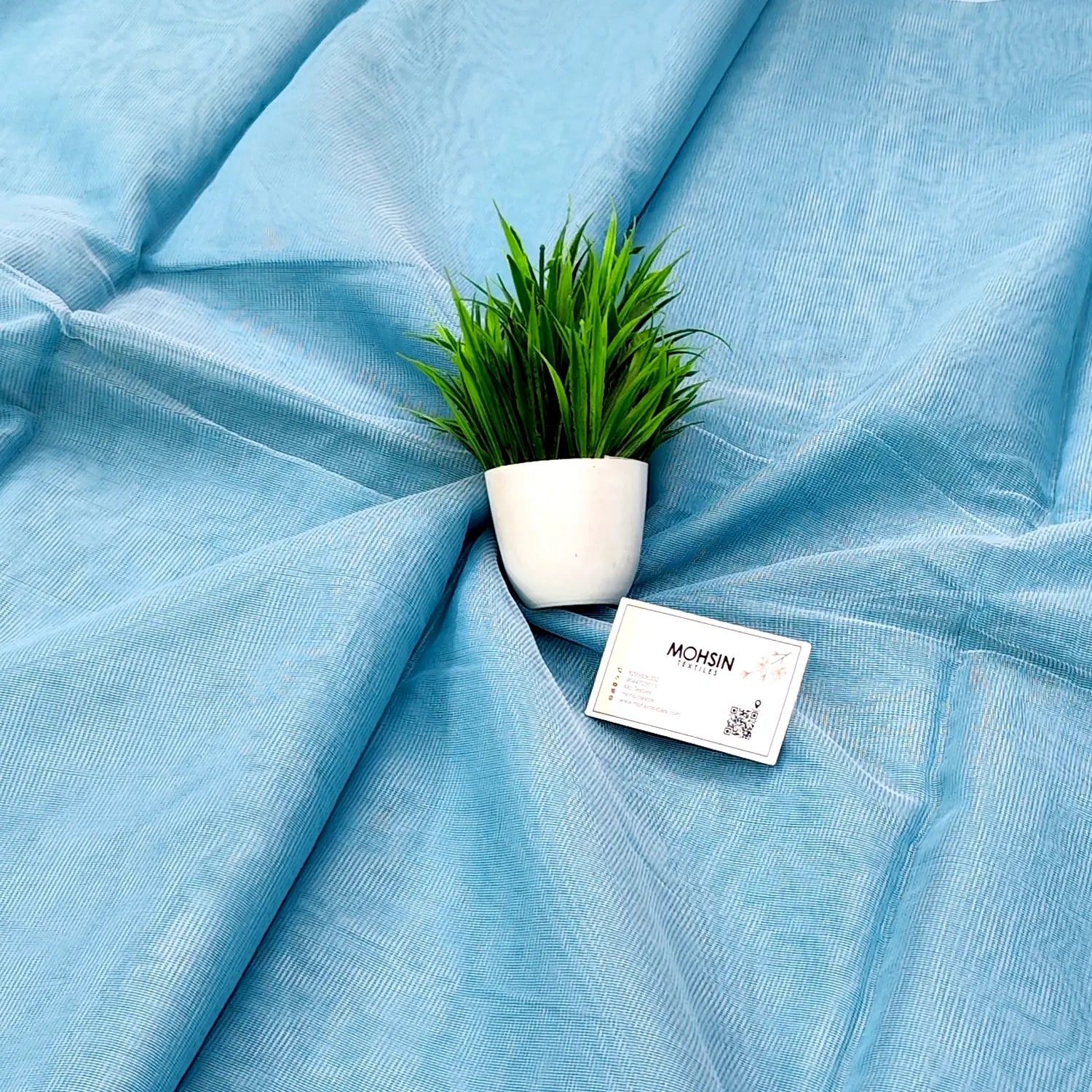 Firozi Plain Net Chanderi Silk Banarasi Fabric