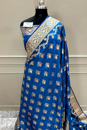 Firozi Ruby Buti Katan Silk Banarasi Saree