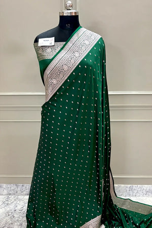 Green Golden Zari Katan Silk Banarasi Saree