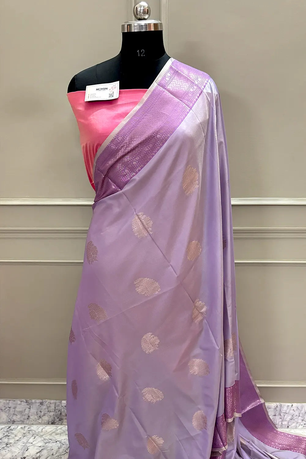 Lavender and Pink Golden Zari Banarasi Silk Saree