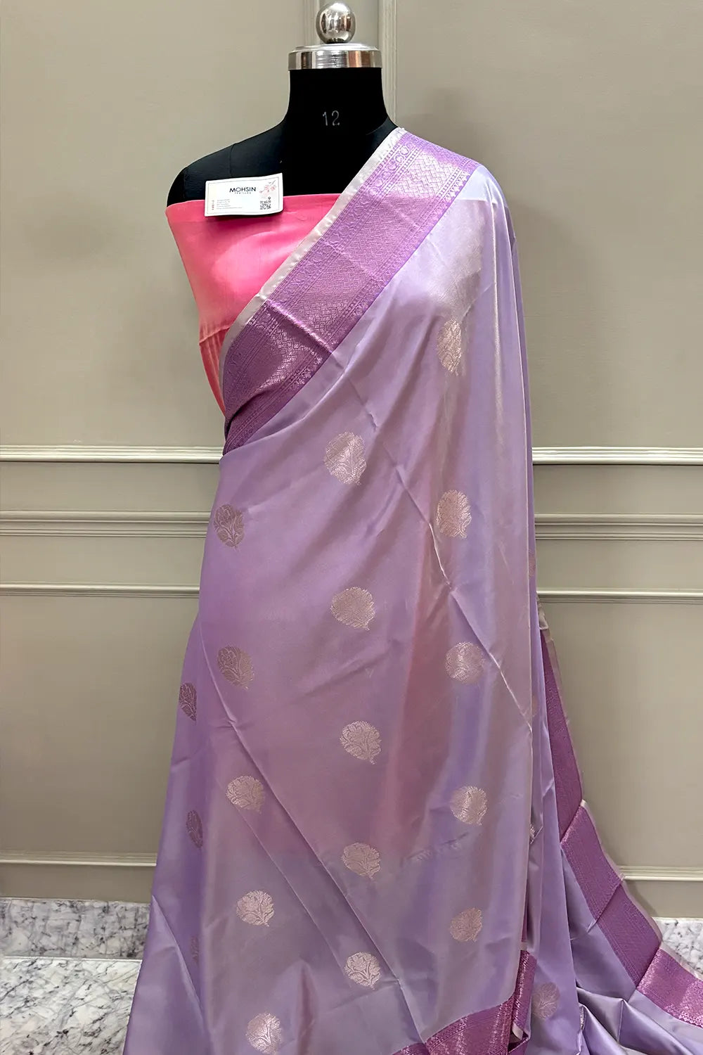 Lavender and Pink Golden Zari Banarasi Silk Saree