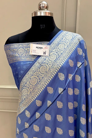 Light Blue Golden Zari Katan Silk Banarasi Saree