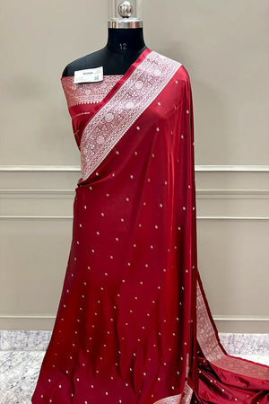 Maroon Golden Zari Katan Silk Banarasi Saree