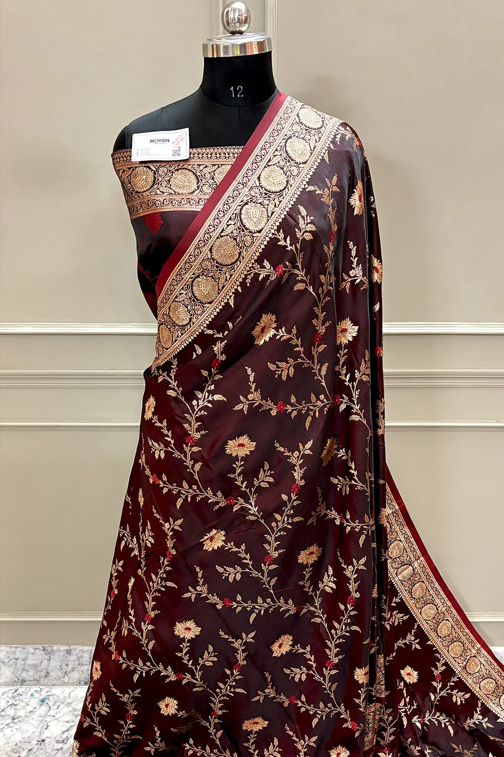 Maroon Golden Zari Katan Silk Banarasi Saree