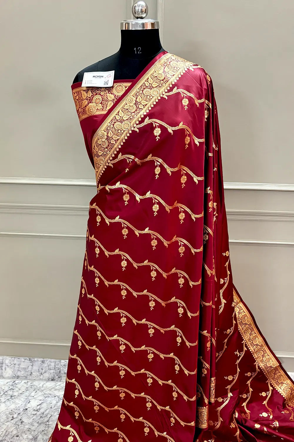 Maroon Rowa Laher Katan Silk Banarasi Saree