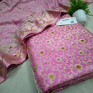 Light Pink Stone Work Kimkhab Silk Banarasi Gharara
