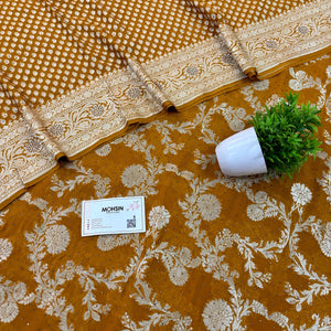 Mustard Jaalnuma Siroski Stone Pure Georgette Silk Banarasi Suit