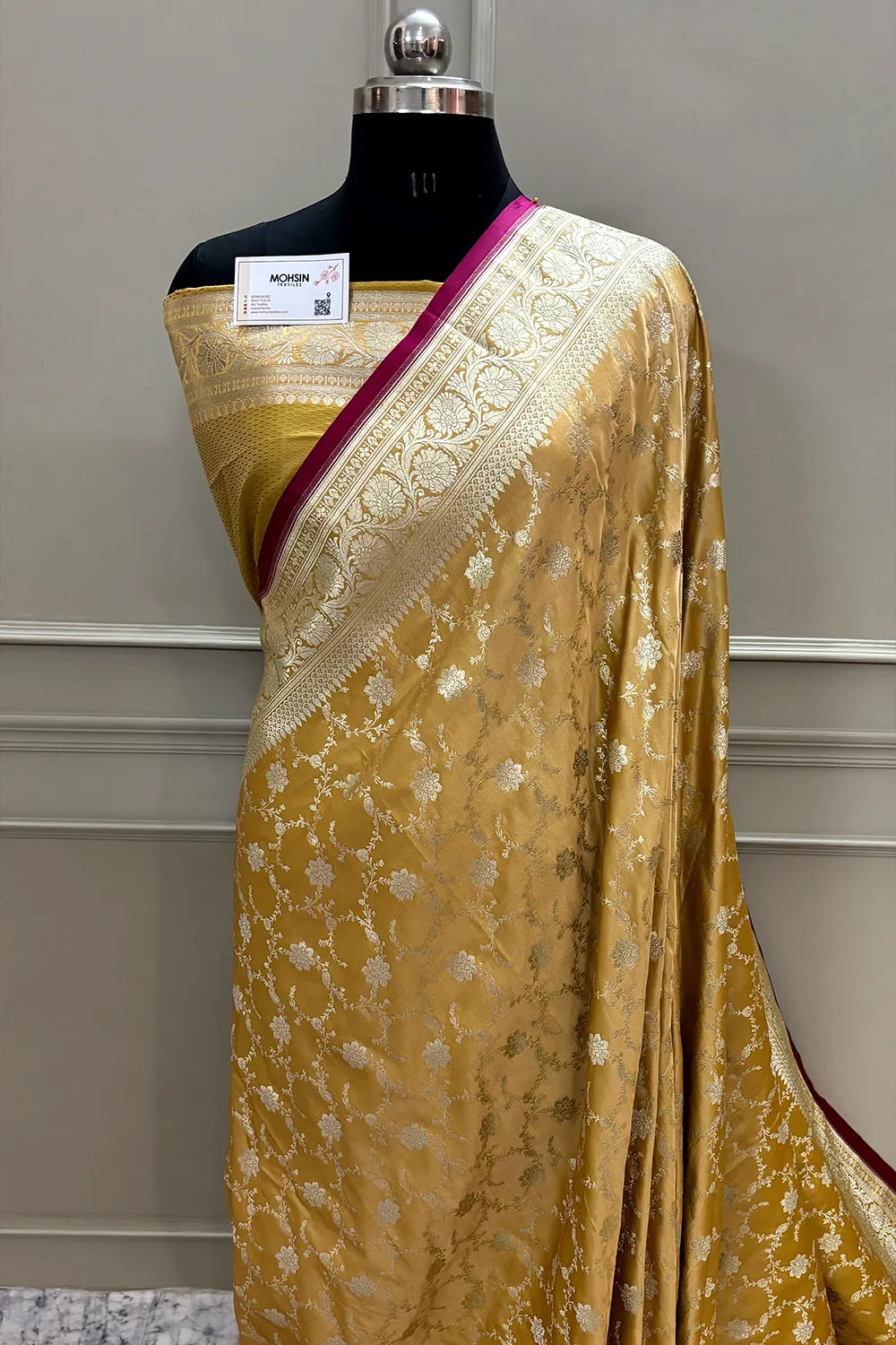 Mustard Vardhman Jaal Katan Silk Banarasi Saree