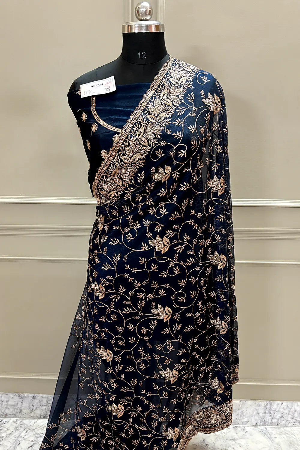 Navy Blue Embordiery Siroski Work Silk Saree