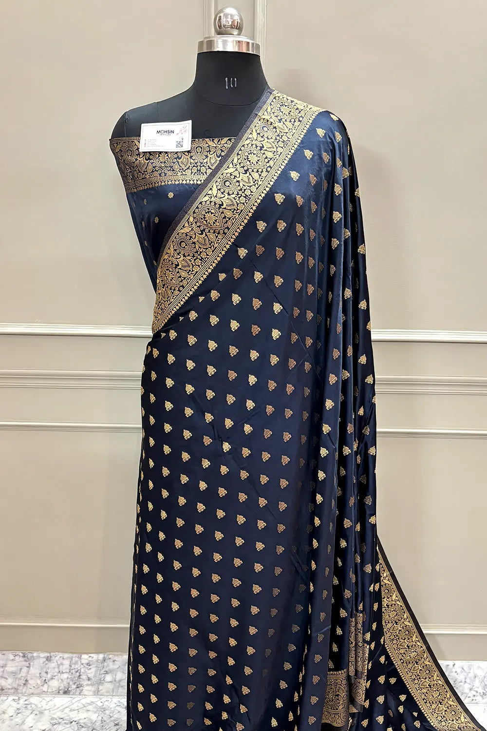 Navy Blue Golden Zari Katan Silk Banarasi Saree