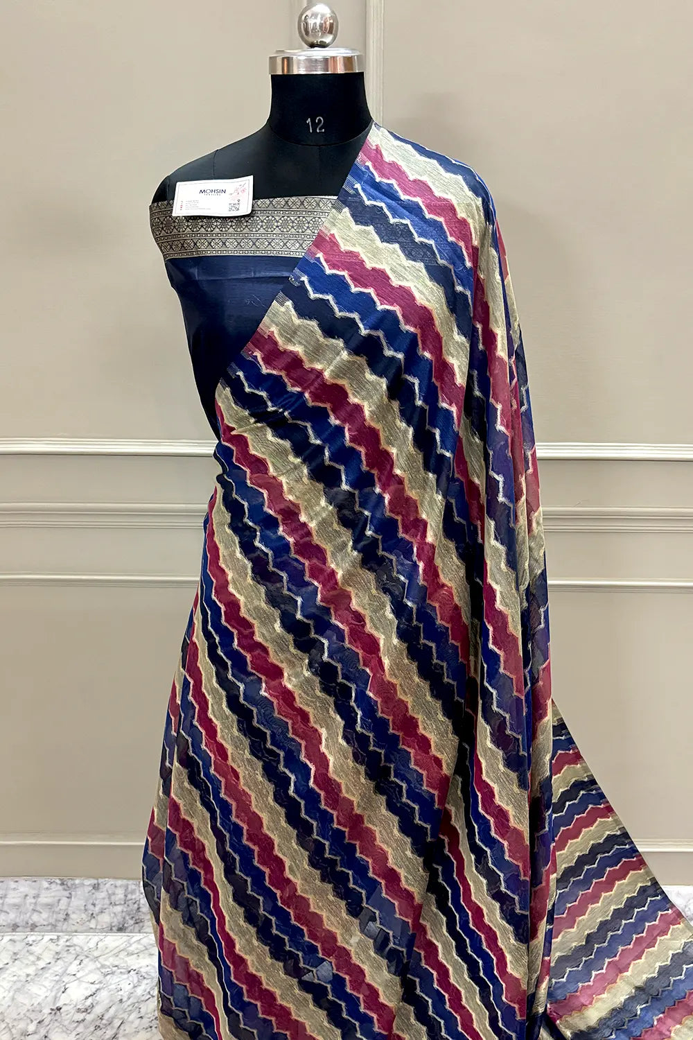 Navy Blue Resham Zari Chanderi Silk Banarasi Saree