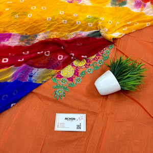 Orange Chikankari Chanderi Silk Salwar Suit