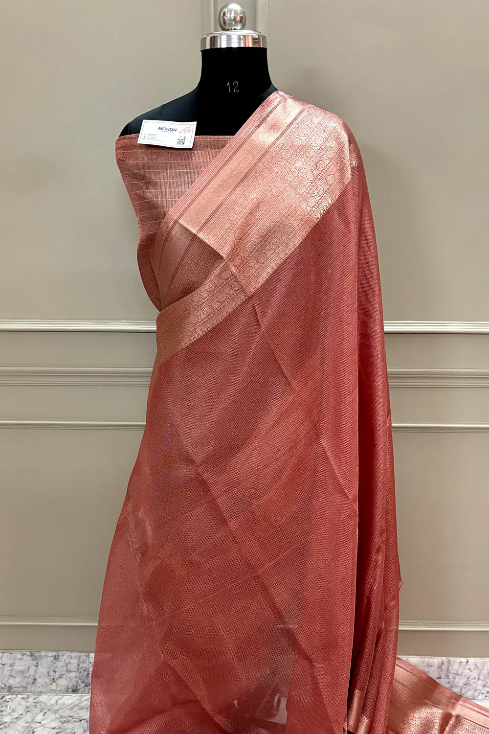 Peach Golden Zari Tissue Silk Banarasi Saree