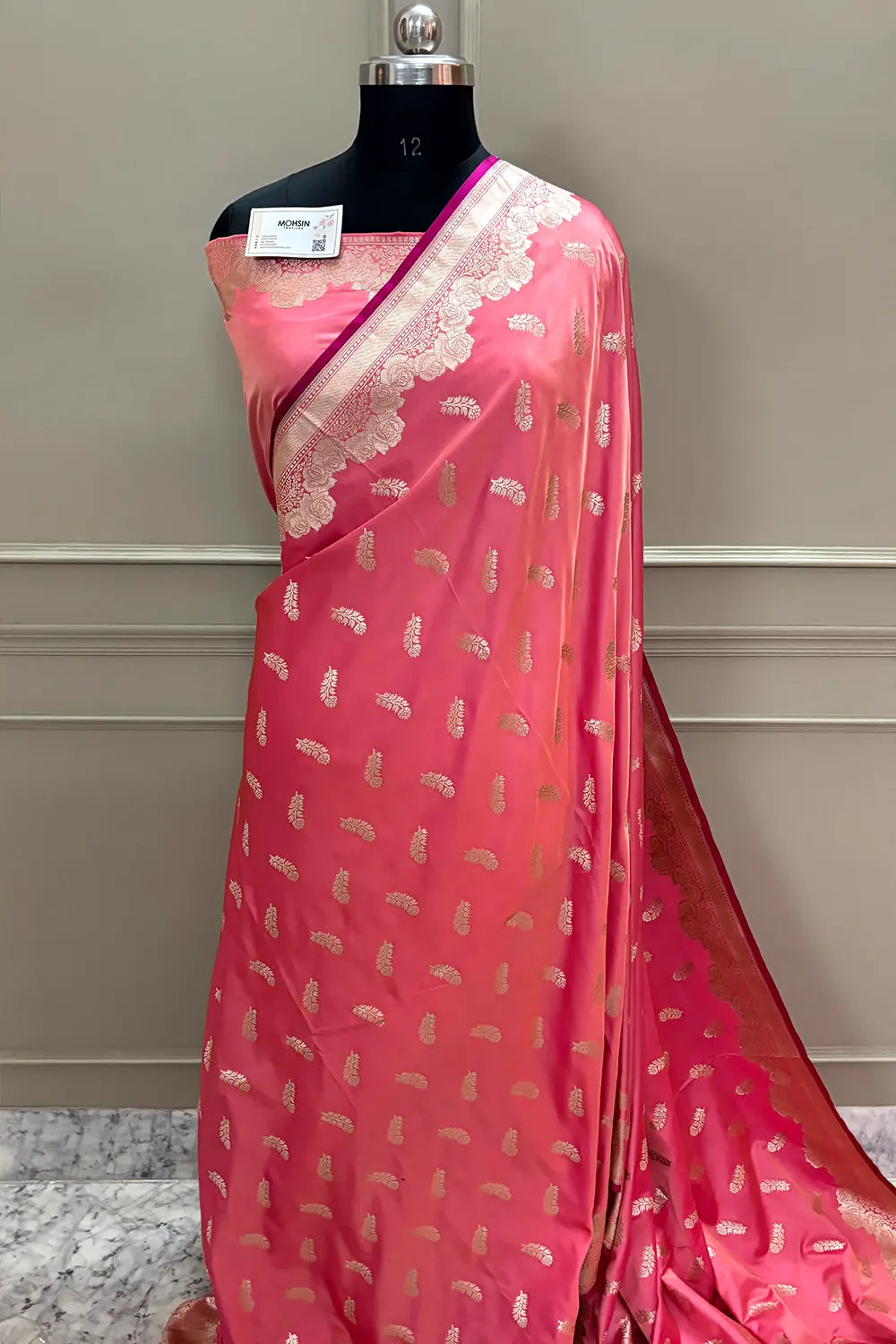 Peach Kanak Buti Katan Silk Banarasi Saree