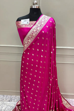 Pink Flying Buti Katan Silk Banarasi Saree