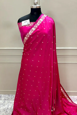 Pink Golden Zari Katan Silk Banarasi Saree