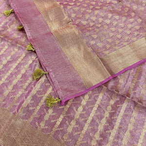 Pink Golden Zari Tissue Silk Banarasi Suit