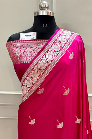 Pink Jellyfish Buti Katan Silk Banarasi Saree