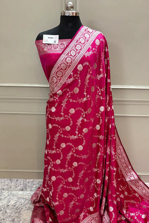 Pink Makra Jaal Katan Silk Banarasi Saree