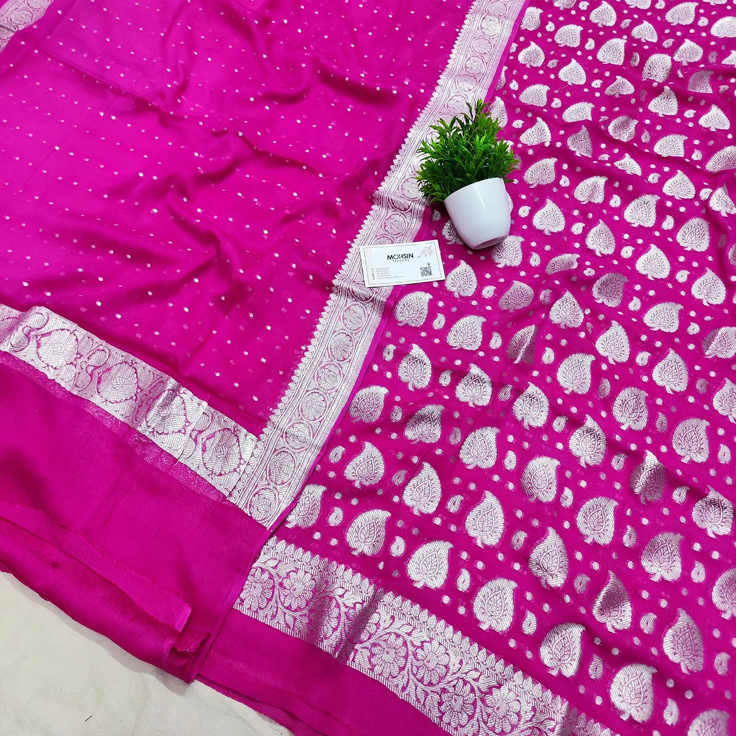 Pink Patta Handloom Georgette Silk Banarasi Suit