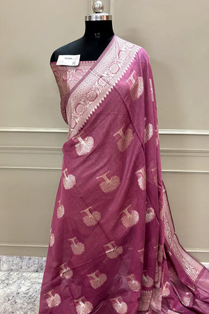 Pink Resham Zari Cotton Silk Banarasi Saree